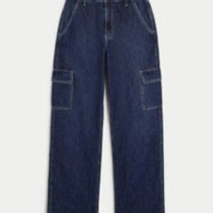 HOLLISTER Ultra High-Rise Lightweight Dark Wash Cargo Baggy Jeans - 12 L